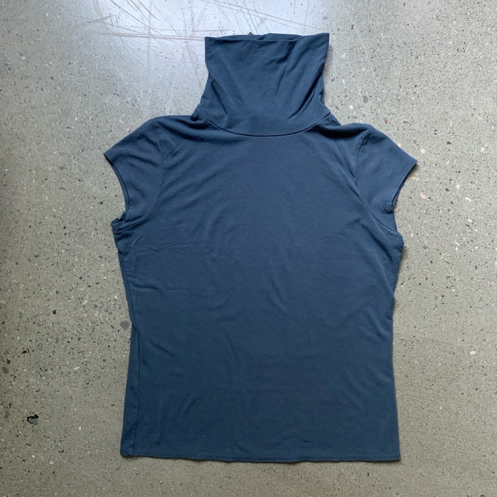 DKNY Slate Blue Turtleneck Cap Sleeve Tank Top